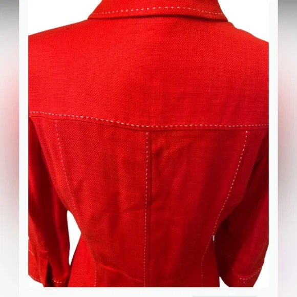 Preston & York Red Blazer white trim stitching Casual Vintage size 10 large - Picture 5 of 7